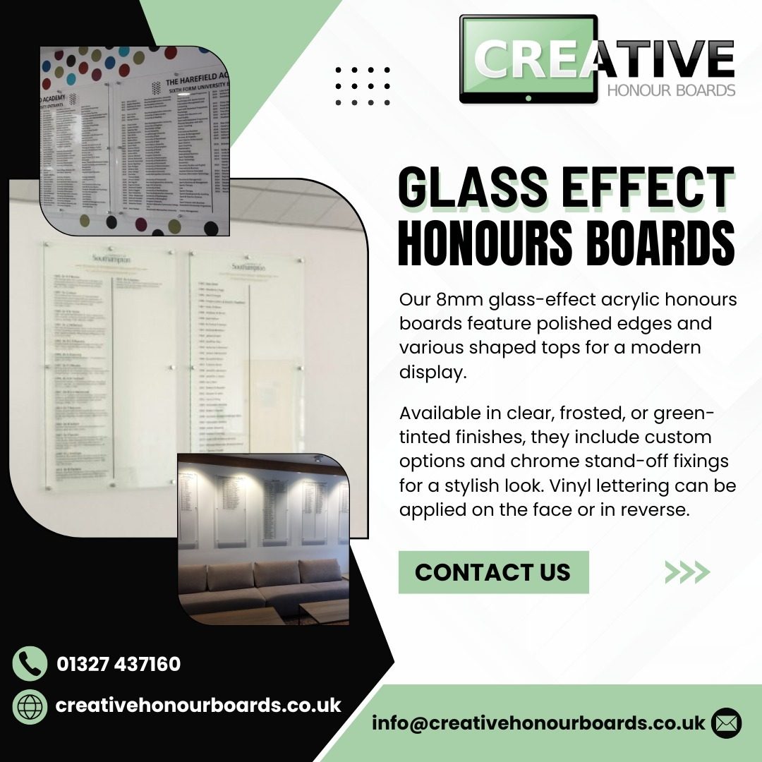 Looking for a modern alternative to a traditional way of displaying honours? Take a look at our ever popular glass effect honours boards #glasseffecthonoursboards #honoursboards
