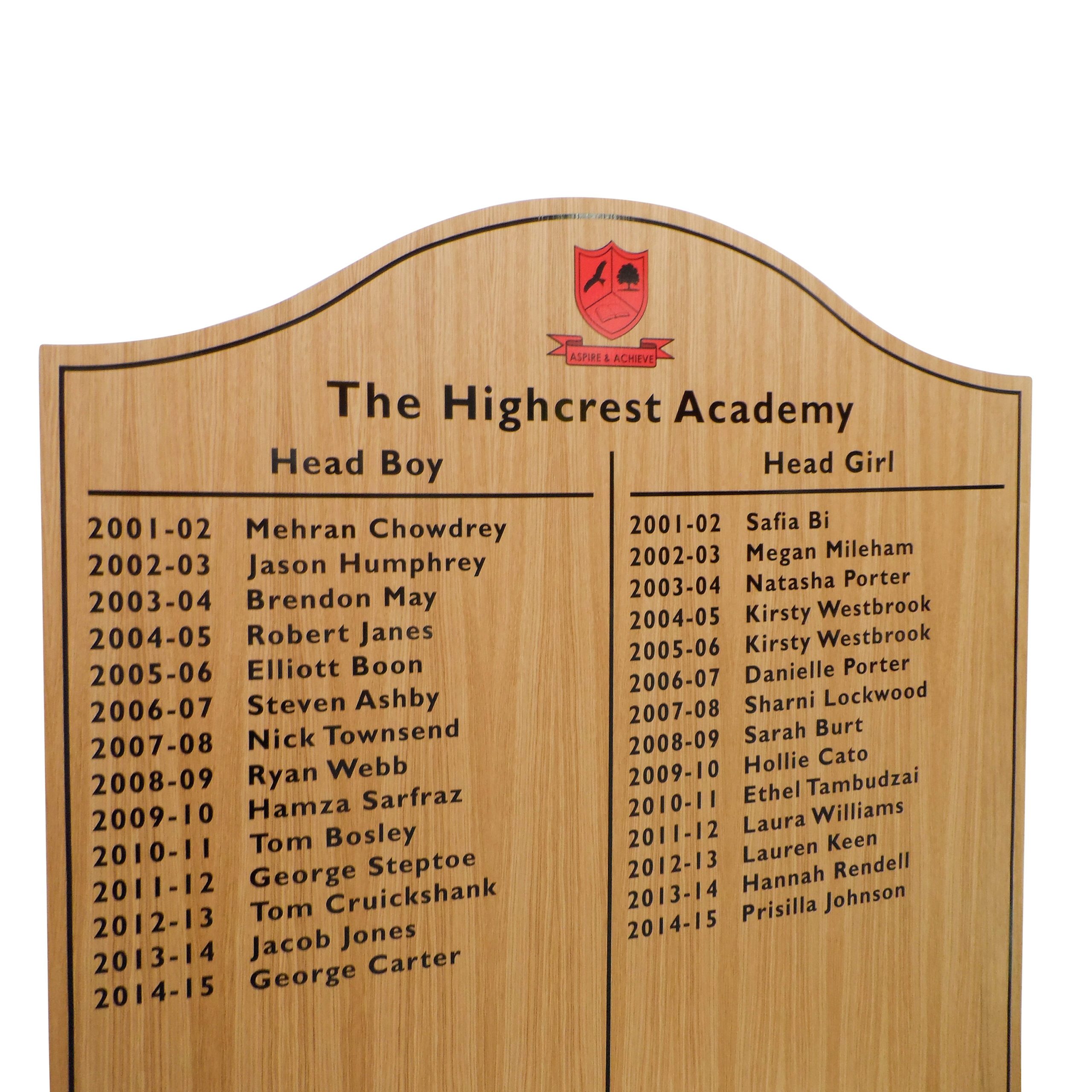 Budget Wooden Honours Board