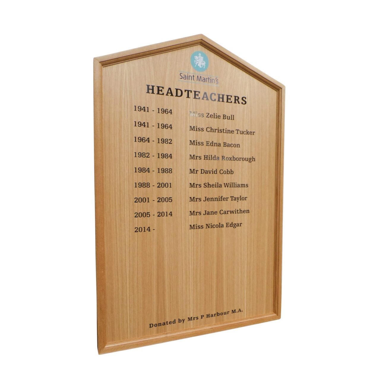 Traditional Wooden Honours Board Gable Top