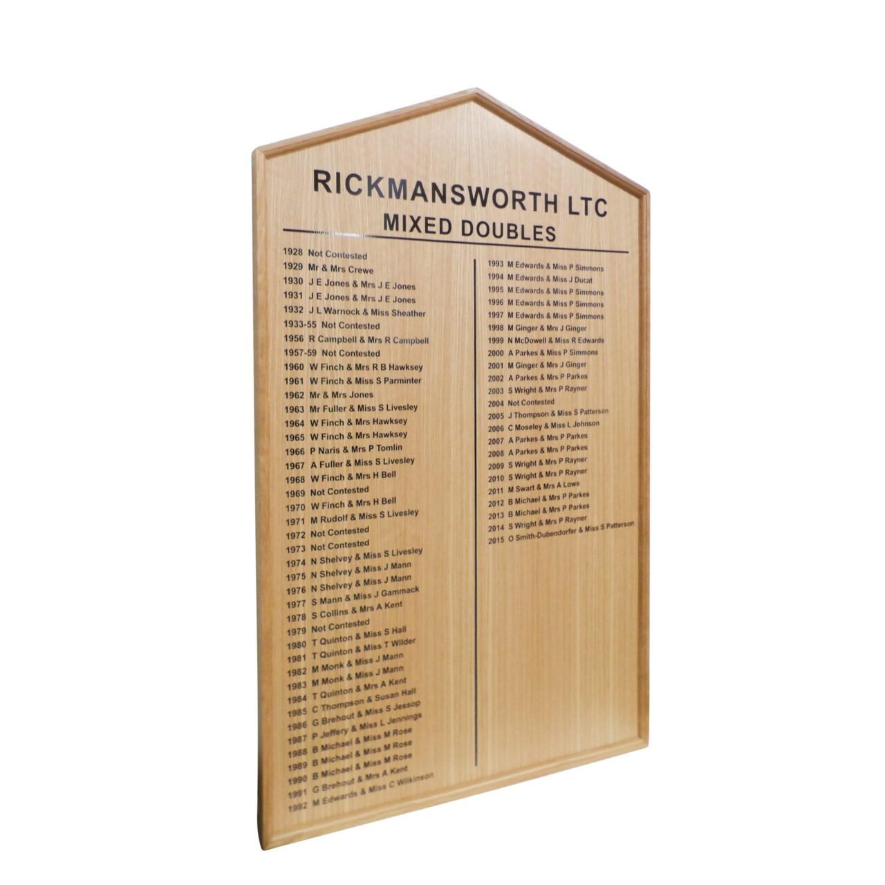 Traditional Wooden Honours Board Gable Top