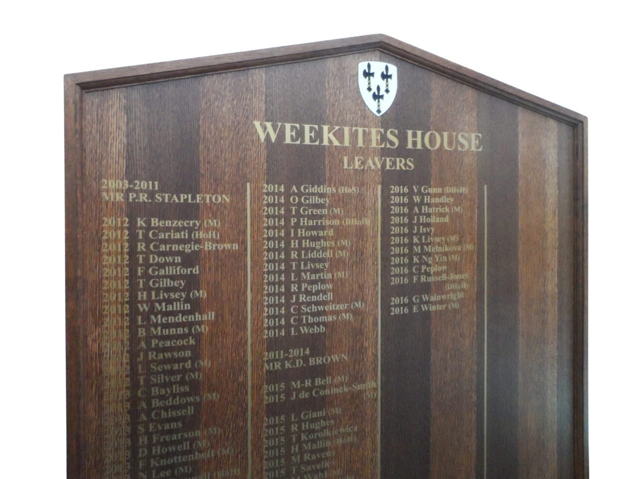 Traditional Wooden Honours Board Gable Top