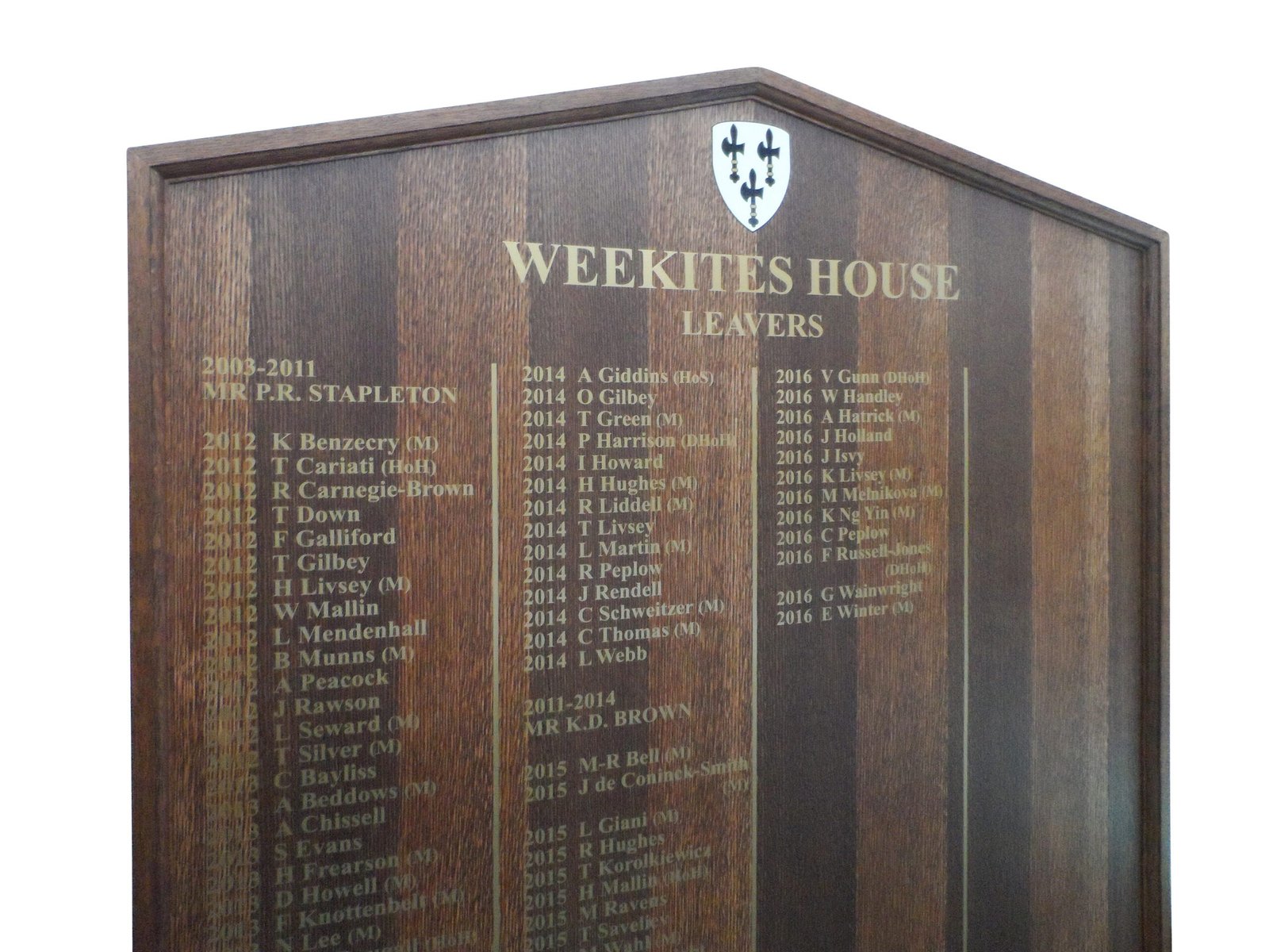 Traditional Wooden Honours Board Gable Top