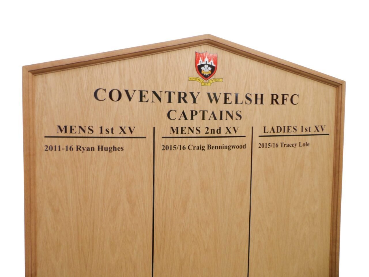 Light Oak Wooden Honours Board Gable Top