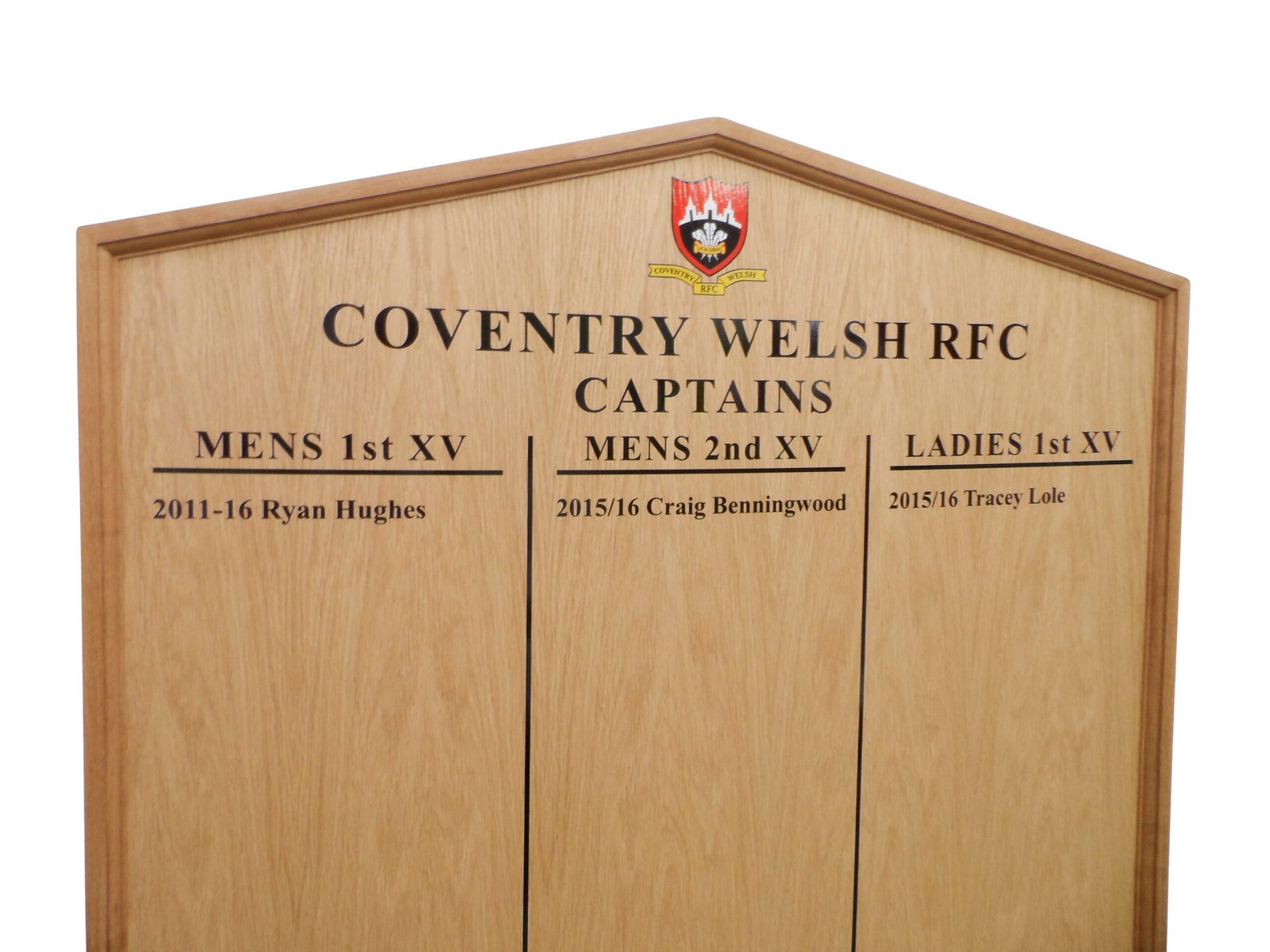Light Oak Wooden Honours Board Gable Top