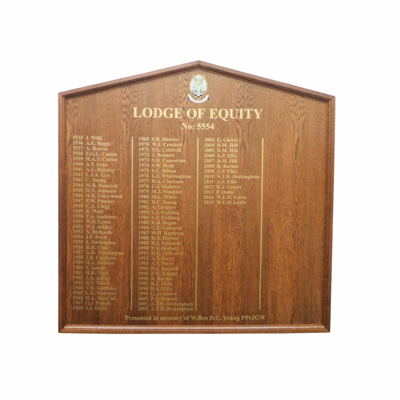 Dark Oak Wooden Honours Board Gable Top