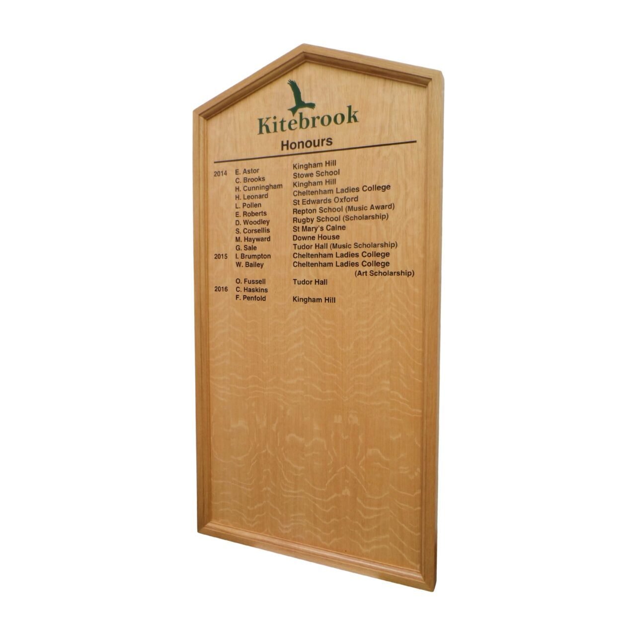 Traditional Wooden Honours Board Gable Top Light Oak