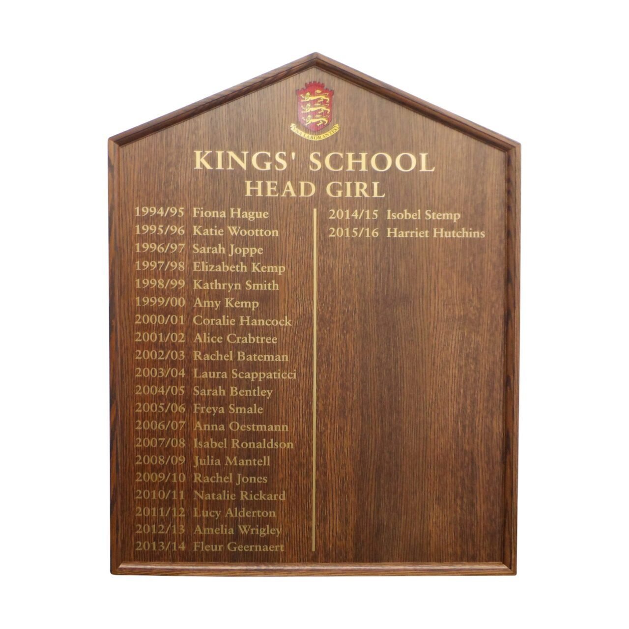 Wooden Honours Board Gable Top Dark Oak