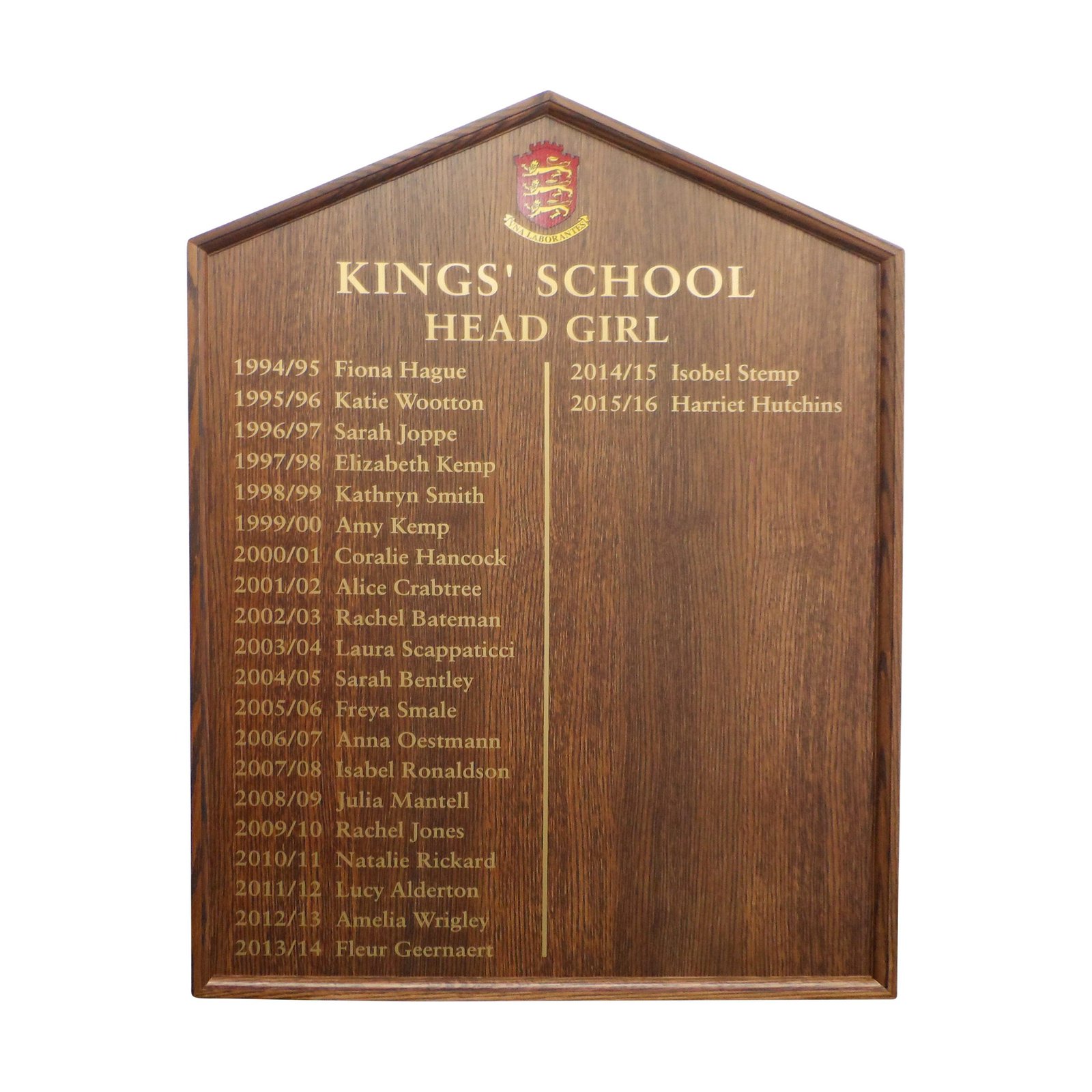 Wooden Honours Board Gable Top Dark Oak
