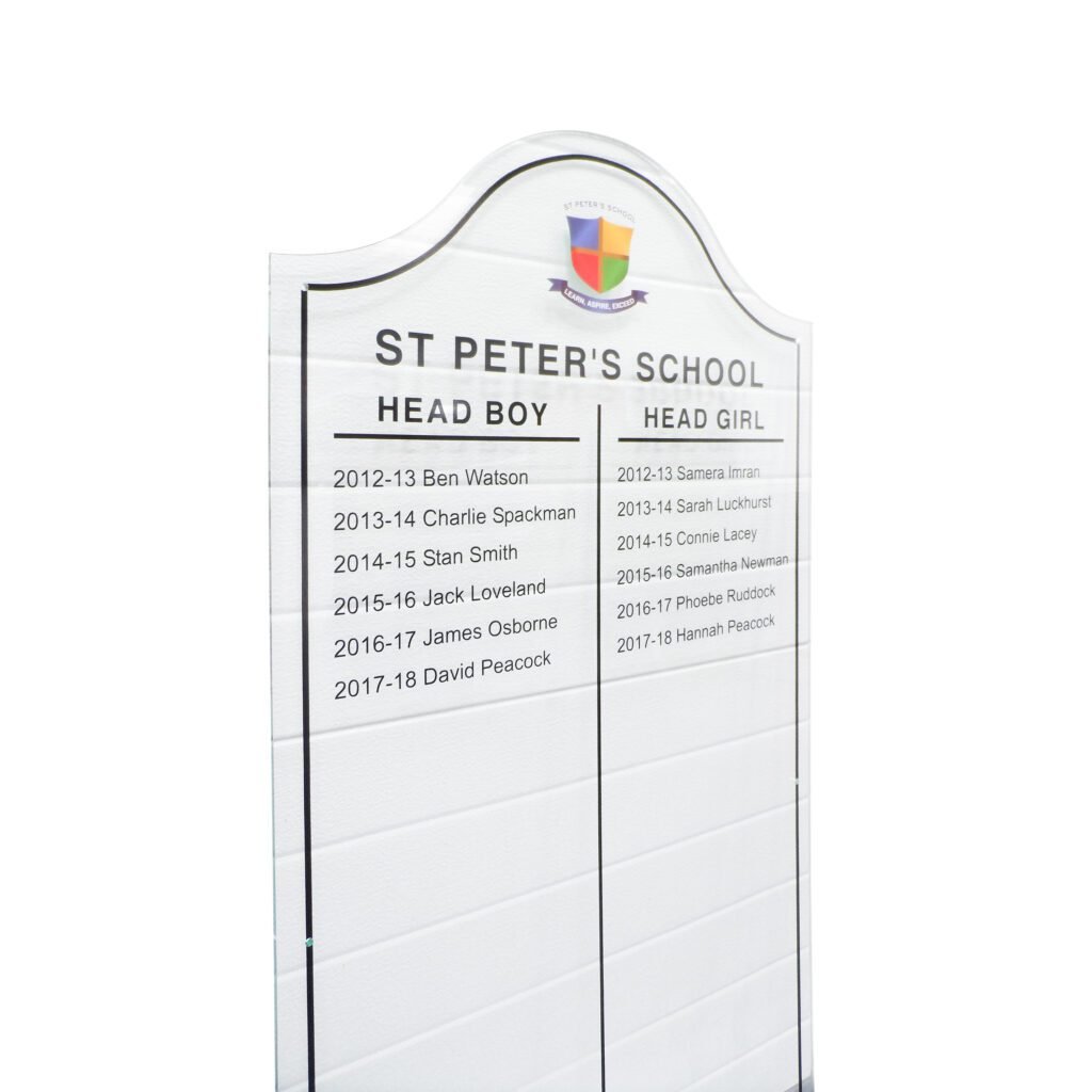Glass Effect Acrylic Honours Board Hill Top