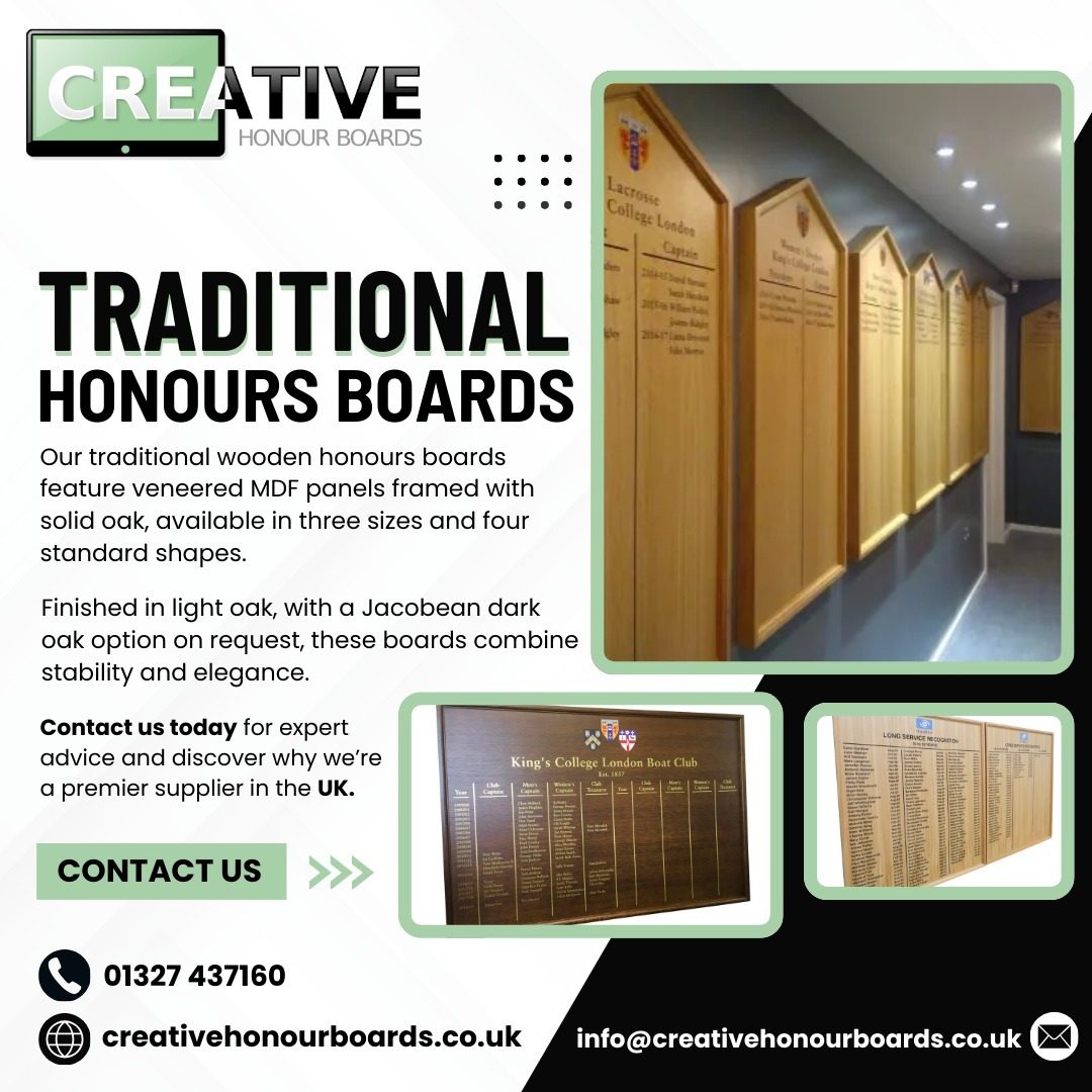 Looking for a high quality wooden honours board with a solid oak moulding and variety of shapes and finishes. Here at CHB we love our traditional honours boards and so do our clients. Take a look at our website for examples of this stunning board style #honoursboard