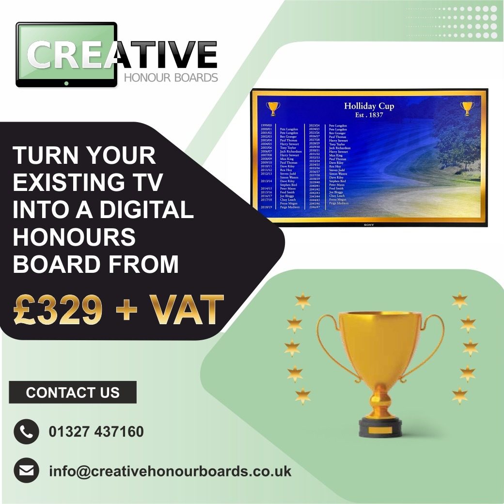Looking for a budget alternative to displaying your clubs achievements and honours. Our 'Honours in a Box' system could well be the answer. Utilise your existing TV and turn it into your club honours board display from £329 + VAT. Call today to book in a virtual demonstration.